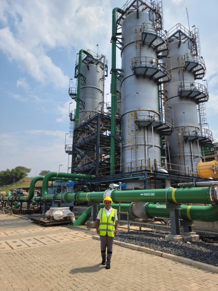 Donatille Nkunzi at a methane gas processing plant near Lake Kivu in Rwanda.